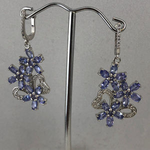 Exquisite Blue Tanzanite & CZ 925 Silver Earrings